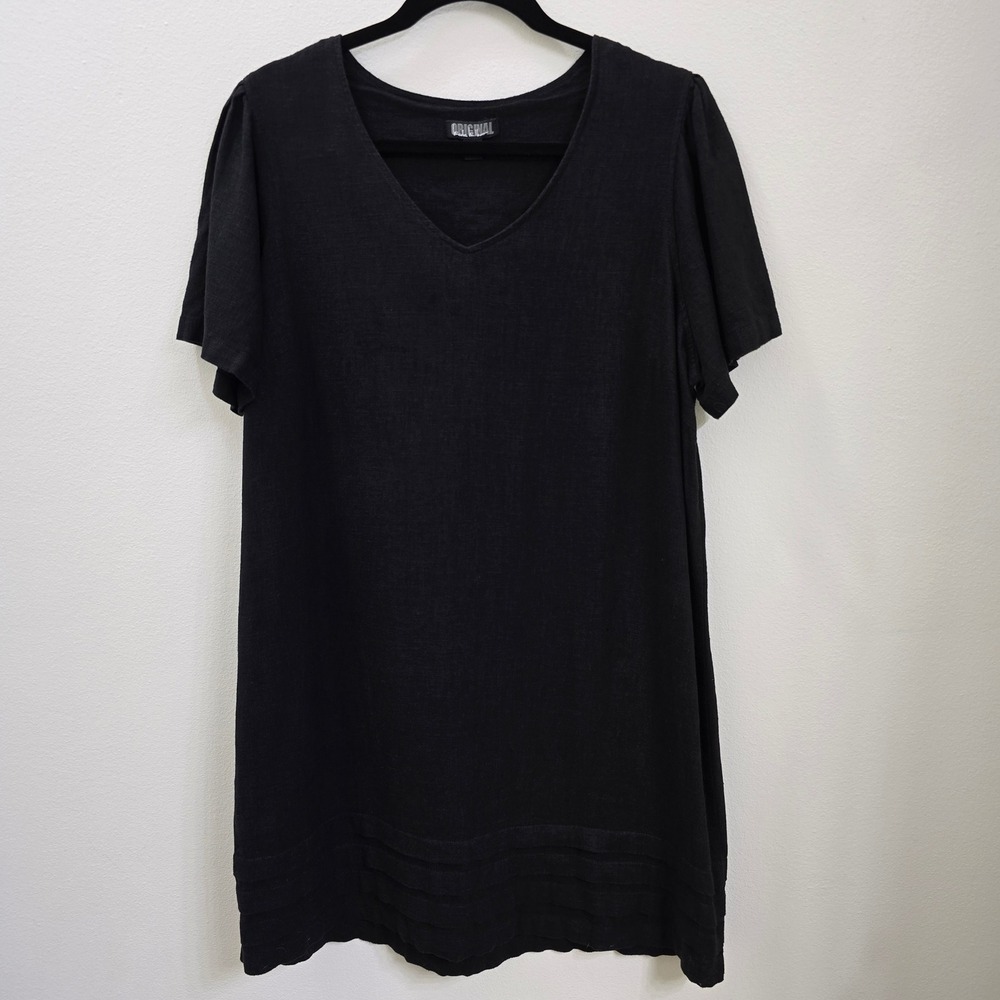 Nicole Miller Original‎ Black Linen Blend V-Neck Shift Dress XL 1676298
